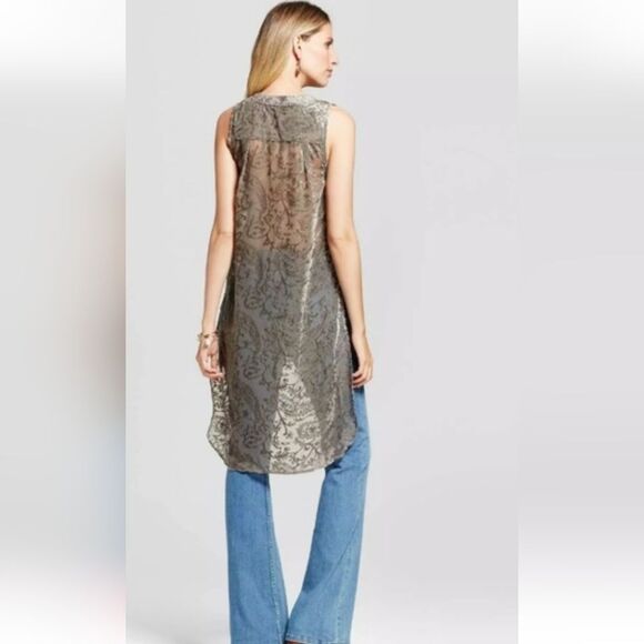 Gray Sleeveless High-Low Tunic Burnout Floral Dress Shirt Size L - Picture 4 of 10